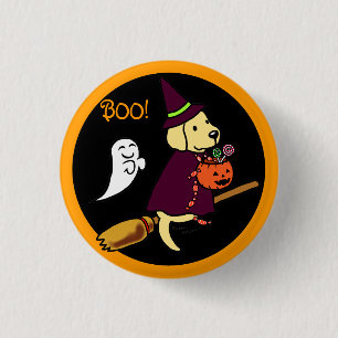 Halloween gul Labrador tecknad 1 Knapp
