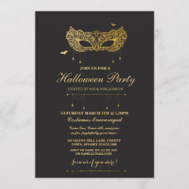 Halloween Guld Black Mask Masquerad Party Inbjudan