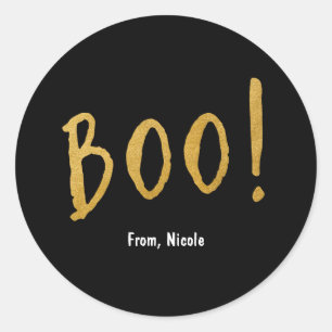 Halloween Guld BOO Svart Festpresent Sticker Runt Klistermärke