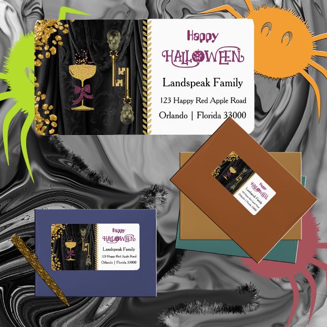 Halloween Guld Glitter Dödskallar & Glitter Champa Adressetikett (Skapare uppladdad)