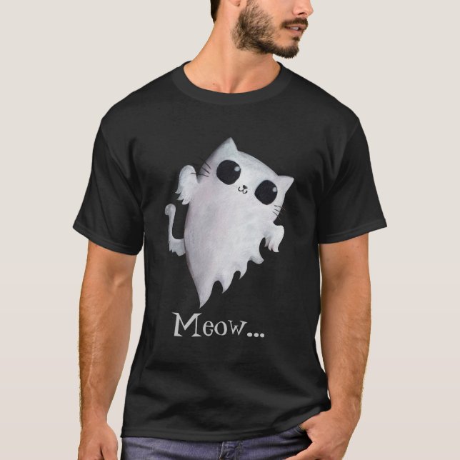 Halloween gullig spökekatt tee shirt (Framsida)