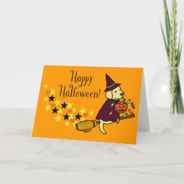 Halloween Gult Labrador och Broom Kort