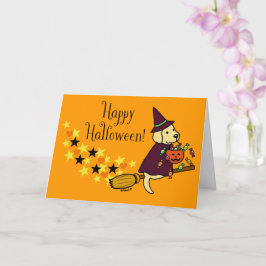 Halloween Gult Labrador och Broom Kort