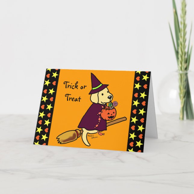 Halloween Gult Labrador Tecknad 1 Kort (Framsida)