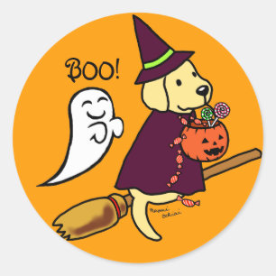 Halloween Gult Labrador Tecknad 1 Runt Klistermärke
