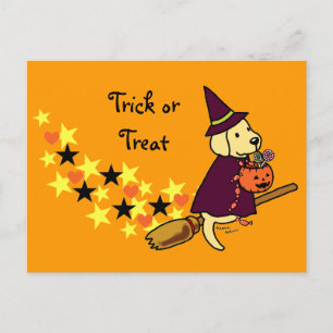 Halloween Gult Labrador Tecknad 1 Vykort
