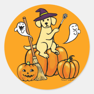 Halloween Gult Labrador Tecknad 2 Runt Klistermärke