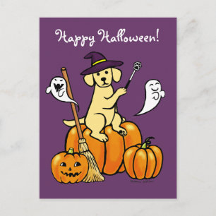 Halloween Gult Labrador Tecknad 2 Vykort