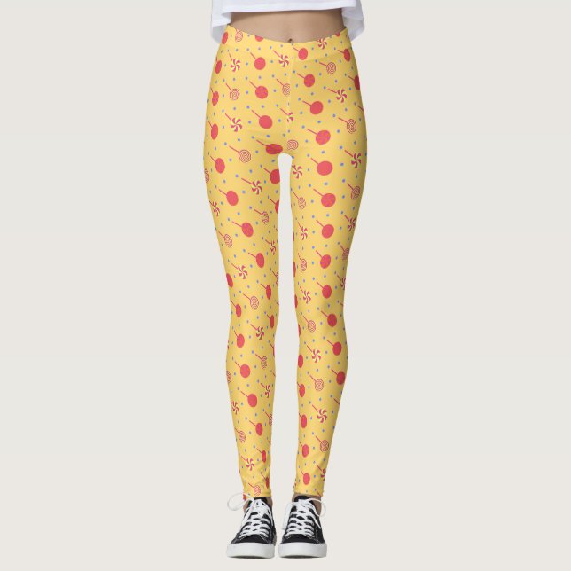 Halloween Gult Orange Minimal Mönster Leggings (Framsida)