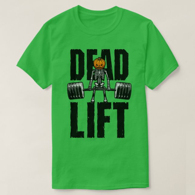 Halloween Gym Deadlift Skeleton Pumpkin Goth Fitne T Shirt (Design framsida)