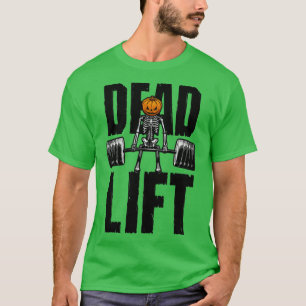 Halloween Gym Deadlift Skeleton Pumpkin Goth Fitne T Shirt