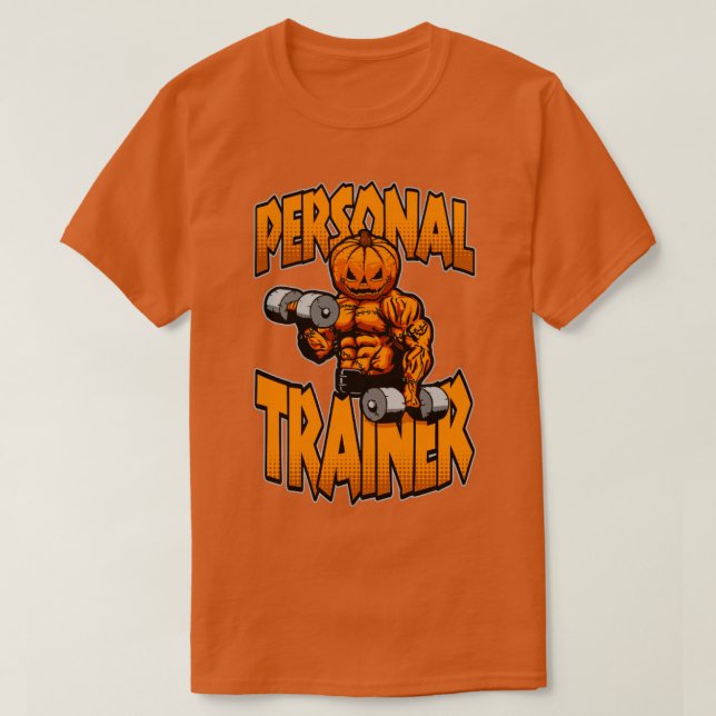 Halloween Gym Personal Trainer Pumpkin Dumbbell Fi T Shirt (Design framsida)