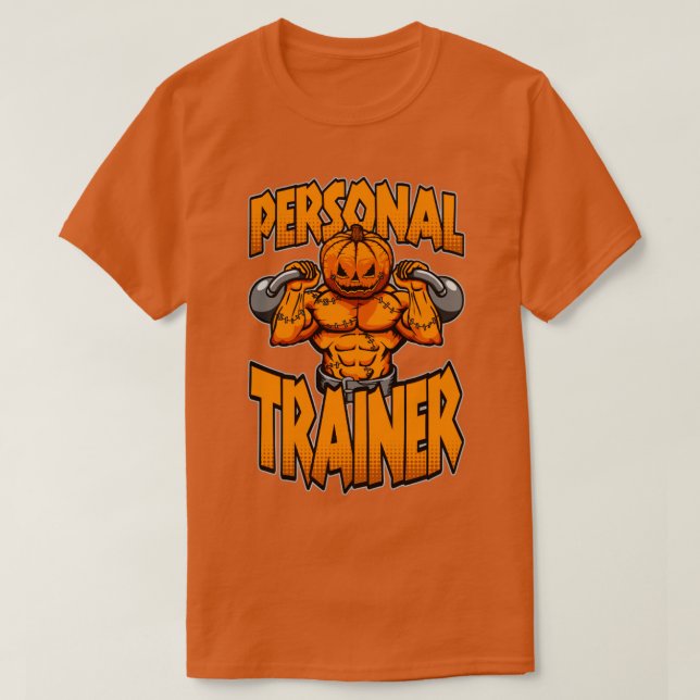 Halloween Gym Personal Trainer Pumpkin Kettlebell T Shirt (Design framsida)