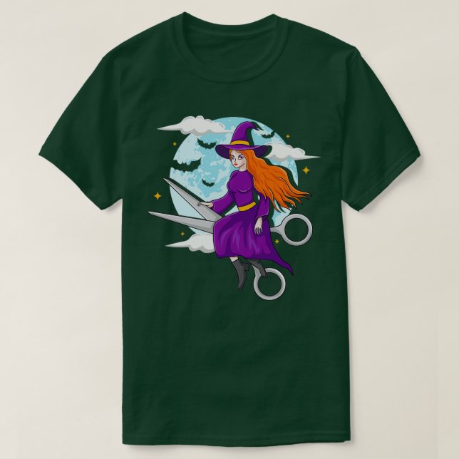 Halloween Hairdresser Salon Witch Scissor Hairstyl T Shirt (Design framsida)