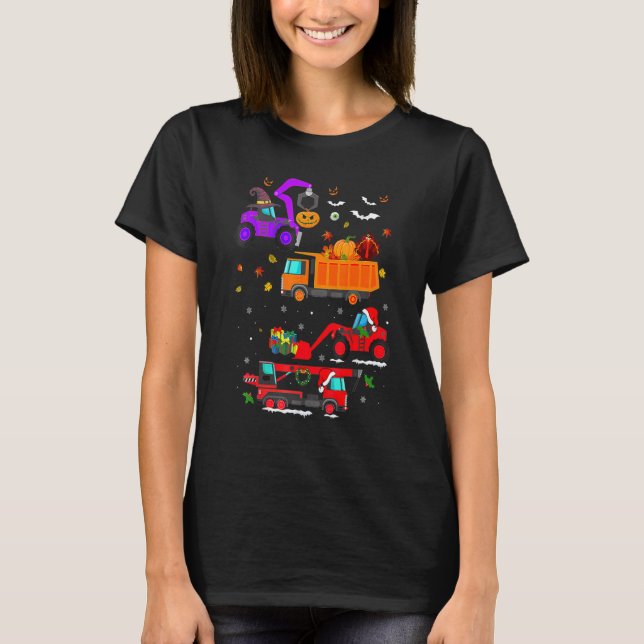 Halloween Hallothanksmas Construction Fordon Cran T Shirt (Framsida)
