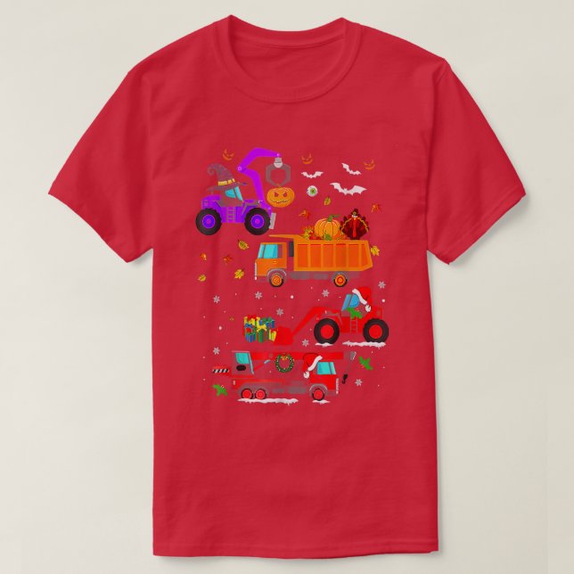 Halloween Hallothanksmas Construction Fordon Cran T Shirt (Design framsida)