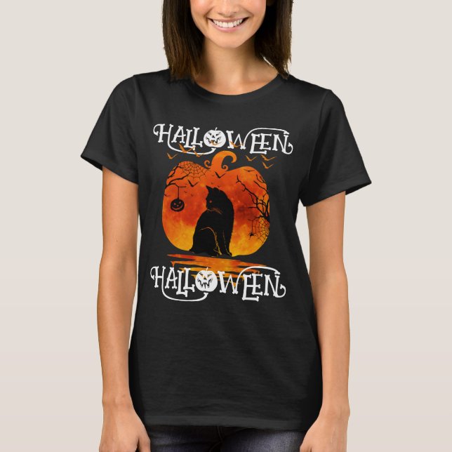 HALLOWEEN HALLOWEEN CAT BLACK PUMPKIN T SHIRT (Framsida)