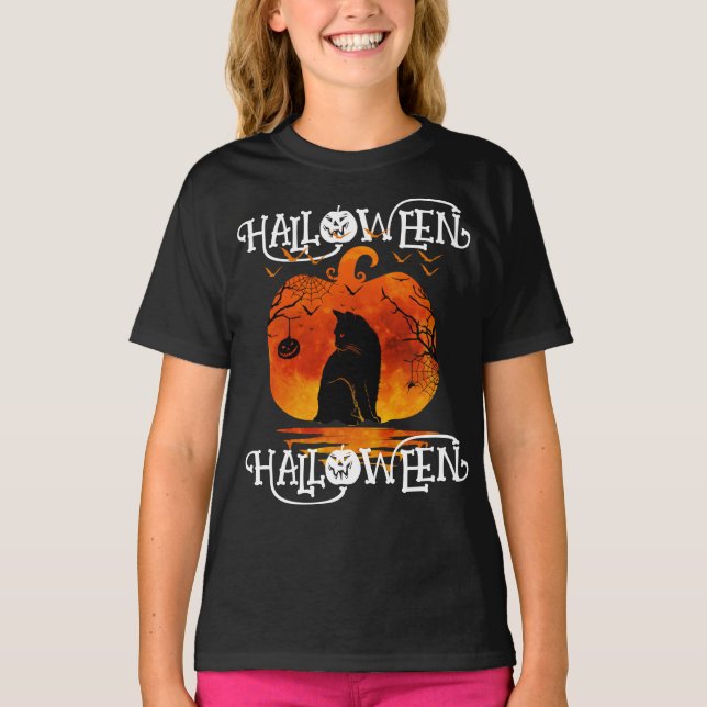 HALLOWEEN HALLOWEEN CAT BLACK PUMPKIN T SHIRT (Framsida)