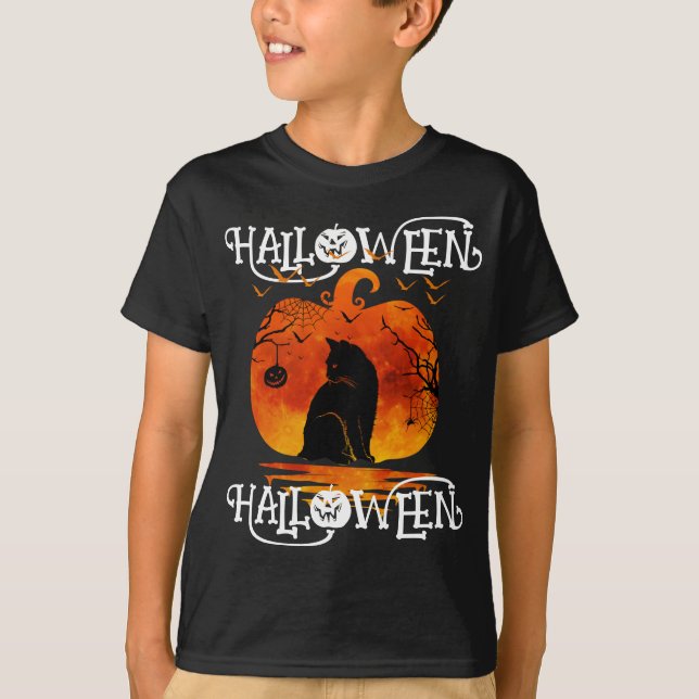 HALLOWEEN HALLOWEEN CAT BLACK PUMPKIN T SHIRT (Framsida)