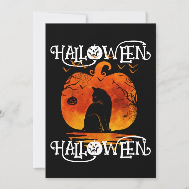 HALLoween HALLoween KATT SVART PUMPA Inbjudningar (Framsida)