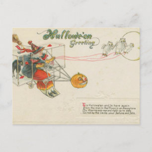 Halloween Hälsning Airplan Witch Vintage Vykort