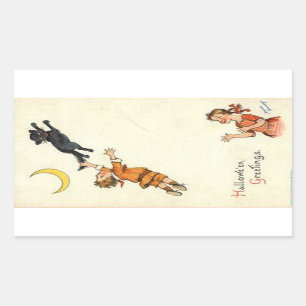 Halloween Hälsning Boy Black Cat Svan Vintage Rektangulärt Klistermärke