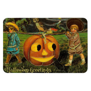 Halloween Hälsning Boys Jack o lantern Vintage Magnet