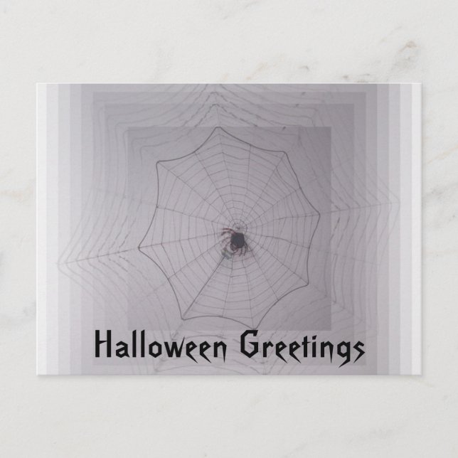 Halloween Hälsning Cute Spider med oändlig Webben Vykort (Framsida)