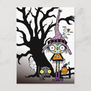 Halloween Hälsning från Witch i Lila Vykort