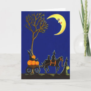 Halloween hälsning, kort, häxor, måne, pumpor kort