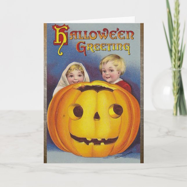 Halloween Hälsning! Kute Kids med Pumpkin Card Kort (Framsida)