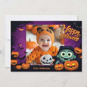 👻 Halloween hälsning med anpassningsbar-foto Kort