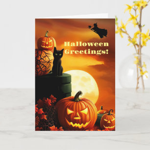 Halloween Hälsning med Black Cat Witch Kort