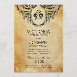 Halloween-hälsning till bröllop - Dödskalle och ko Spara Datumet