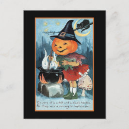 Halloween Hälsning Vintage Pumpkin Witch Girl Vykort