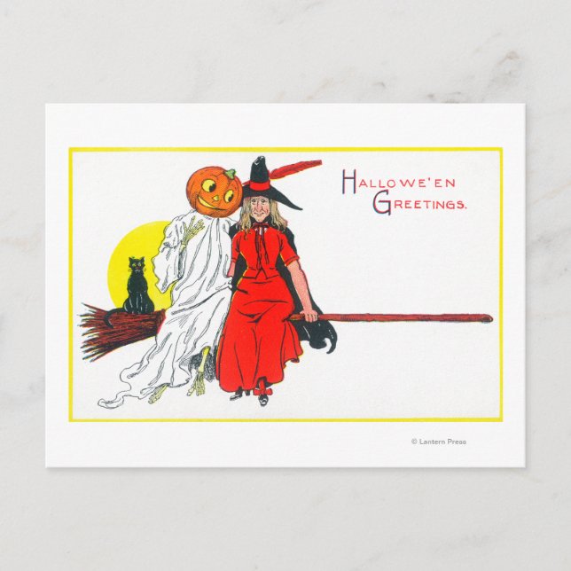Halloween Hälsning Witch Vykort (Framsida)