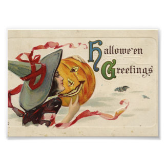 "Halloween Hälsningar" Knäpp Originell Vintage Kor Fototryck