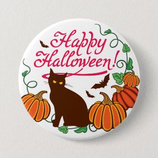 Halloween hälsningar med den svart katten knapp