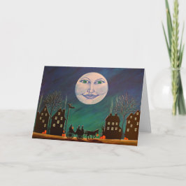 Halloween hälsningkort, häxor, svart, katt, måne kort