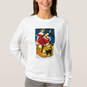 Halloween hälsningkvinna på jack o lantern tee shirt