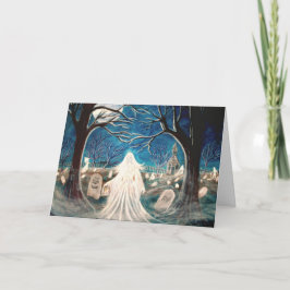 Halloween-hälsningskort,graveyard,spöke,gravsten Kort