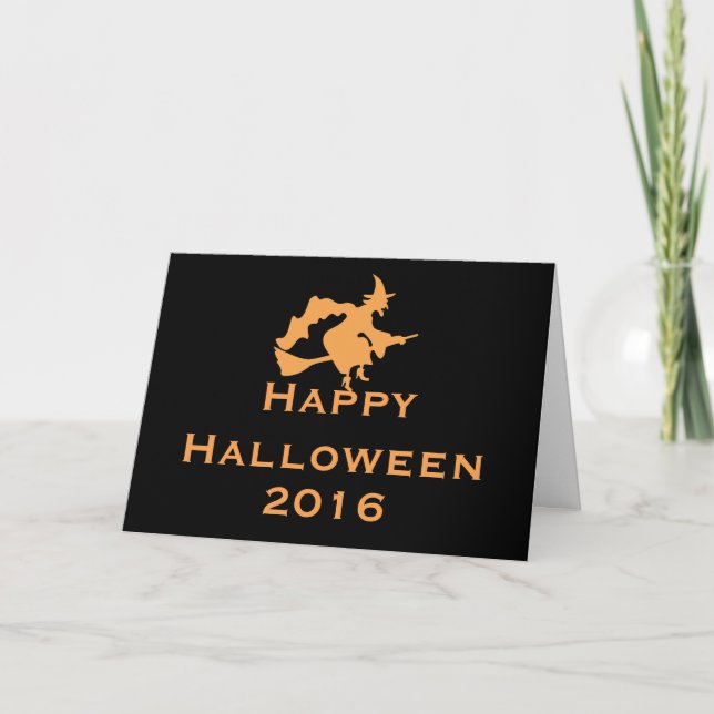 Halloween-hälsningskort med flygande beck kort (Framsida)