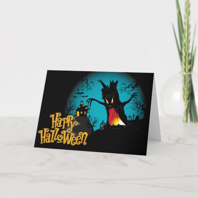 Halloween-hälsningskort/Spooky Scene Kort (Framsida)