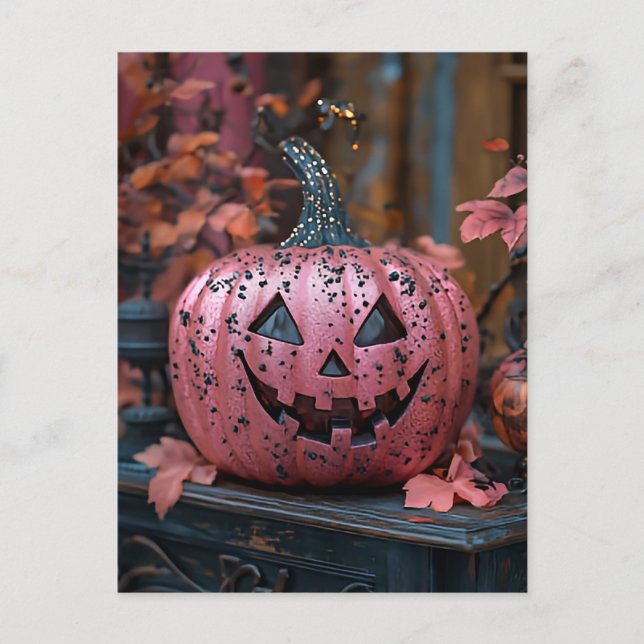 Halloween hälsokort kuslig pumpa vykort (Framsida)
