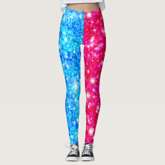 Halloween Halva Röd och Halva Blå Sequinlegeringar Leggings