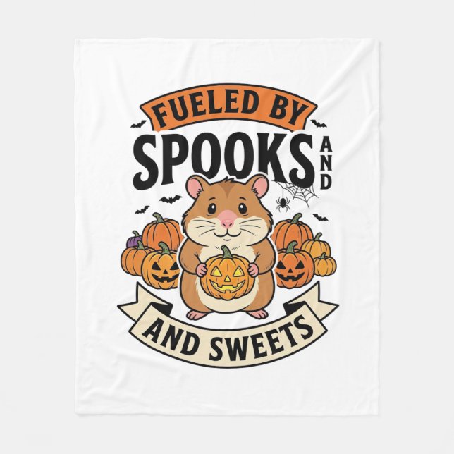Halloween-hamster driven av spöken rolig söt_1 fleecefilt (Framsidan)