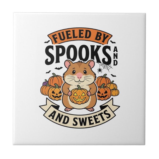 Halloween-hamster driven av spöken rolig söt_1 kakelplatta (Framsidan)