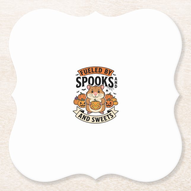 Halloween Hamster Driven Av Spöken Rolig Söt_1 Underlägg Papper (Framsida)