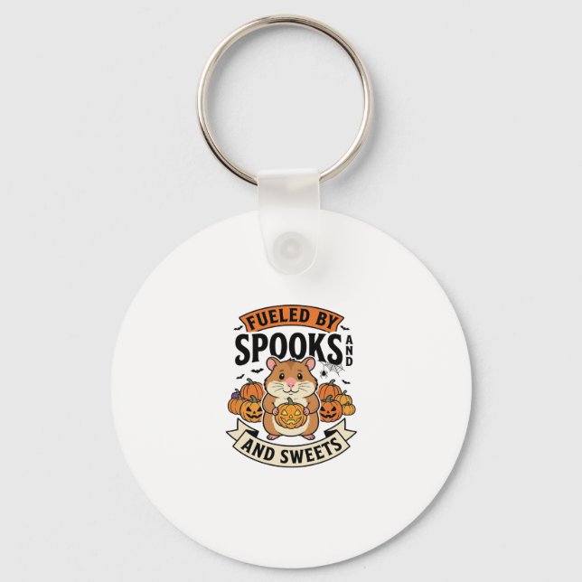 Halloween Hamster Drivs Av Spöken Roligt Sött_1 Nyckelring (Framsida)