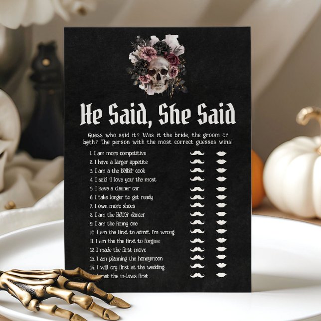 Halloween Han Sa, Hon Sa Bröllopsduschspel Inbjudningar (Halloween He Said, She Said Bridal Shower Game)
